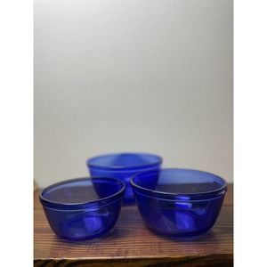3 Anchor Hocking Ovenware Mixing Bowls Cobalt Blue 1qt 1.5 qt and 2.5 quart